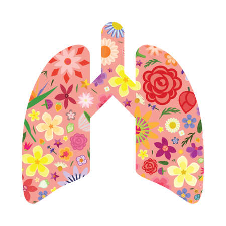 vector illustration of lungs and flowers for ecology influencing breathing system