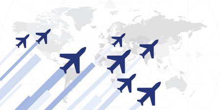 vector illustration of planes and world map for global aircraft industryのイラスト素材