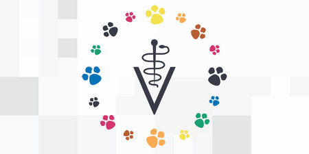 vector illustration of veterinary symbol and colorful paws circle for vet clinic emblemのイラスト素材