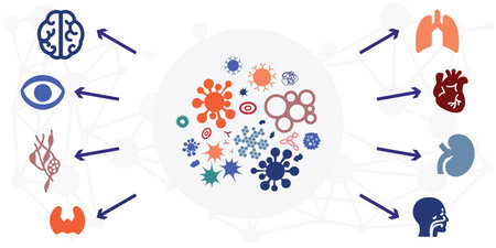 vector illustration for virus influence on different organs in human bodyのイラスト素材