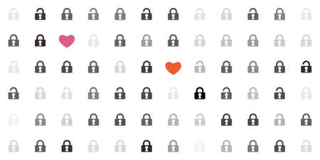 vector illustration of metal padlocks and pink hearts for feeling expression postcardのイラスト素材