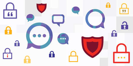 vector illustration of comments locks and shields for security of information sharing in internetのイラスト素材