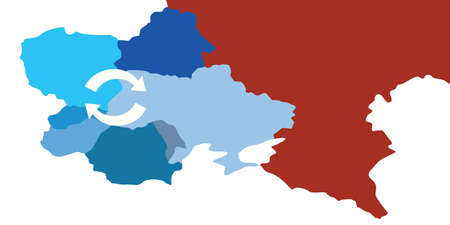 vector illustration of Ukraine and Europe map with arrows for replacement and migration issuesのイラスト素材