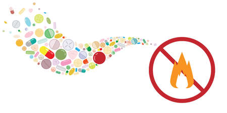 vector illustration of pills and fire prohibition sign for anti inflammatory treatmentsのイラスト素材