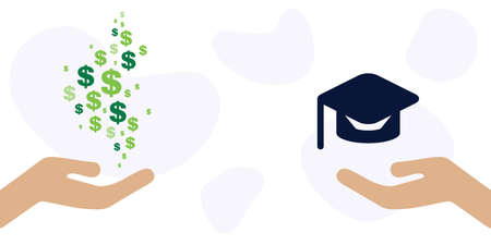 vector illustration of hands money and academic ca for payment for educationのイラスト素材