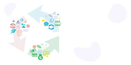 vector illustration of sustainable development emblem with arrows and symbols ecology economy socialのイラスト素材