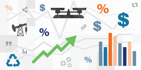 vector illustration of financial charts and diagrams rising arrow for prices and assets increaseのイラスト素材
