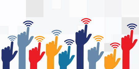 vector illustration of many hands and finger and touchless control device contactless technology