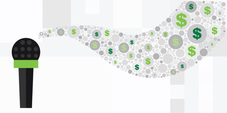 vector illustration of microphone and money symbols for paid promotion on radio or podcastのイラスト素材