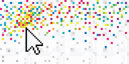 vector illustration of computer arrow and rainbow pixels backgroundのイラスト素材