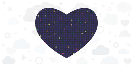vector illustration of binary code in heart shape design for online romantic relationships