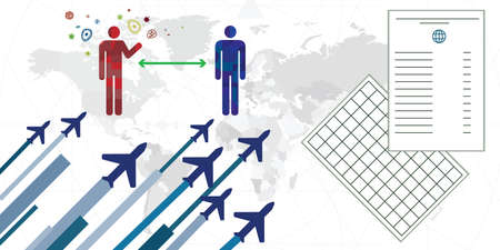 vector illustration of epidemic transfer rules distance for passengers in plane and safe travelingのイラスト素材