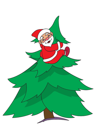Santa is sitting on a big NewYear Treeのイラスト素材