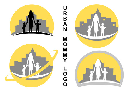Urban mother with children - elements for logoのイラスト素材
