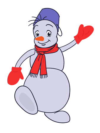 Happy snowman walks and waves Vector illustration.のイラスト素材