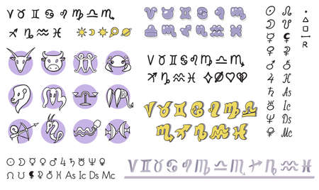 Big astrological bundle, astro signs setのイラスト素材