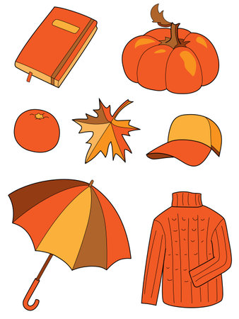 Orange color object set of autumnのイラスト素材