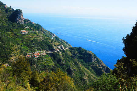 Vineward in Amalfi Coast in south Italy with the view on the tyrrhenian seaの写真素材