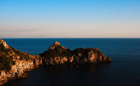 The cliffs, grottos and torres Capo di Conca in Amalfi Coast by Tyrrhenian sea in South Italyの写真素材
