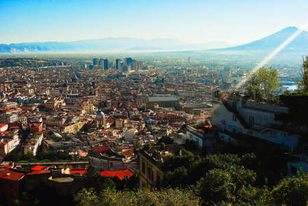 The View from Vomero on the Napoli city and Vesuv volcano in the mornings fog and sunshiningの写真素材