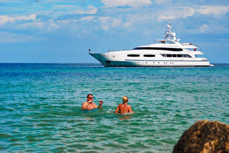 Luxury yacht at sea near San Blas Beach near Nadur in Gozo Maltese islandsのeditorial素材