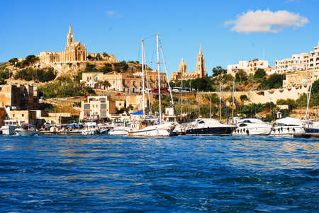 Mgarr port in Gozo Maltese islands with boats to the Comino islandのeditorial素材