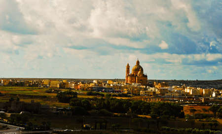 The view on Mosta city with famous Rotunda in the middle of cityのeditorial素材