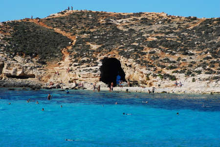 Mgdarr port with the ferry to the Comino Islands and city in backgroundのeditorial素材