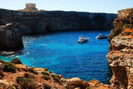 Mgdarr port with the ferry to the Comino Islands and city in backgroundのeditorial素材