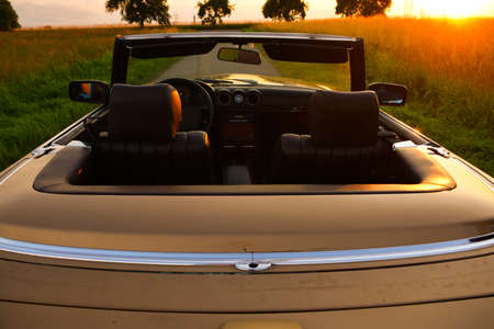 Mercedes Benz R107 380 SL Germany super Veterans front side in sunset countrysideのeditorial素材