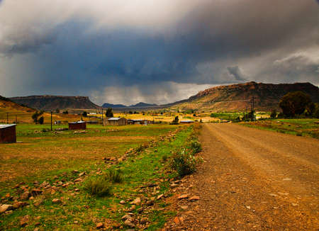 Dirt road in the Lesotho Kingdoom South Africaの写真素材