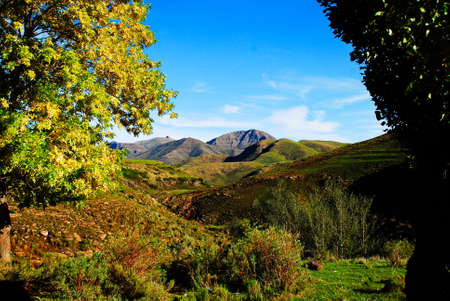 View from the valley on the top of the Bushmans pass in Lesothoの写真素材