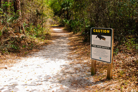 Schedule of the crocodille rout in Wekiwa springs park in Floridaの写真素材