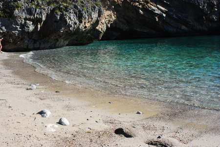 Small cute white beach Cala Bianca in Calabria Italy without peopleの写真素材