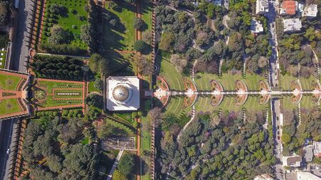 Aerial View on beautiful Bahai garden and the temple in Haifa, Israel.の写真素材