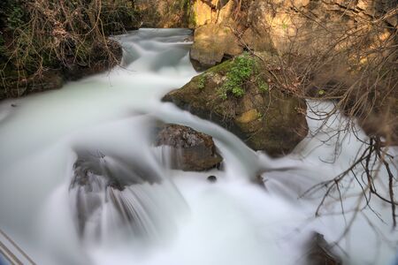 The Banias River in Israel. Long exposure photography of water flow in a river.の写真素材