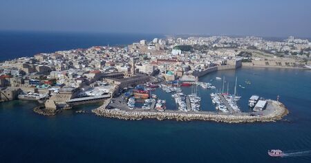 Acre Israel: Aerial footage of the old City bay and Port of Acre or Akko, Israel.の写真素材