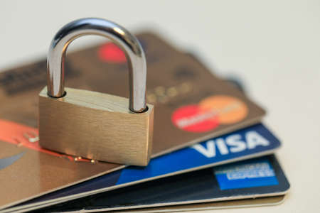 Tel-Aviv, Israel - January 26, 2020: Credit Card Secure. VISA, MasterCard and American Express.