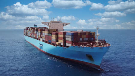 Ultra large container vessel or ULCV fully loaded with freight Container.
