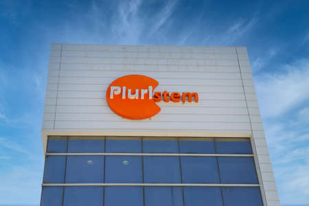 Haifa, Israel - August 22, 2020: Pluristem Logo. Pluristem sign on the office building in Haifa high tech zone.のeditorial素材