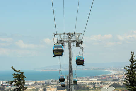 HAIFA, ISRAEL. April 26, 2021: The new cable car in Haifa that connects the University of Haifa and the Technion Institute to the Central Transportation Station.のeditorial素材