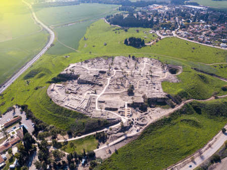 Megiddo national park in Israel. Archeological site of biblical Tel Megiddo also known as Armageddon the end of the world.の写真素材