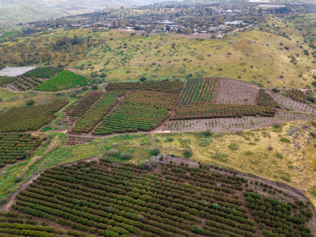 Mountain landscape at spring in the Golan heights, Israel.の写真素材