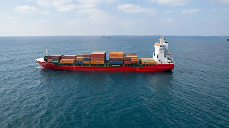 Mediterranean sea - August 3, 2022: International Containers Cargo ship, oversea Freight...