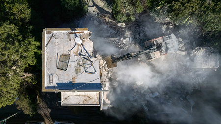 Urban Regeneration. Demolition of a building for new construction.の写真素材