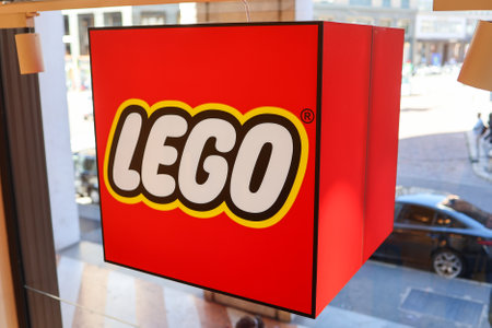 MILAN, ITALY - October 22, 2022: Lego logo at Lego store.