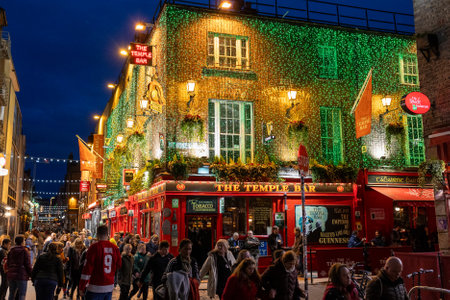 DUBLIN, IRELAND - 25 MARCH 2023: The famous Temple bar, located in the Temple bar district of Dublin Ireland. Night Wiew.のeditorial素材