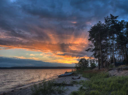 The coast of the Asaf Islands on the Volga River of the Nizhny Novgorod region in summerの写真素材