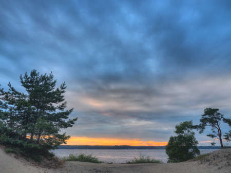 The coast of the Asaf Islands on the Volga River of the Nizhny Novgorod region in summerの写真素材