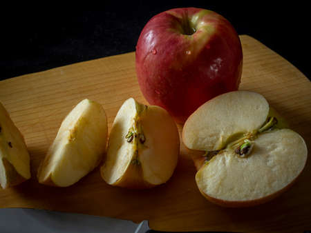 still life with a cut apple and a knifeの写真素材